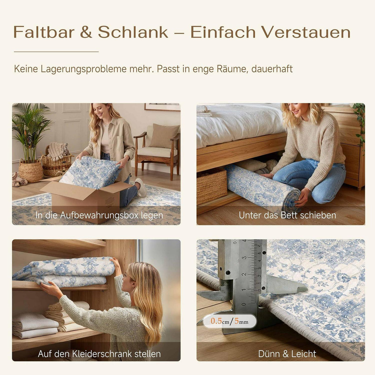 Blauer Wohnzimmerteppich 300x400cm – Waschbar & Rutschfest