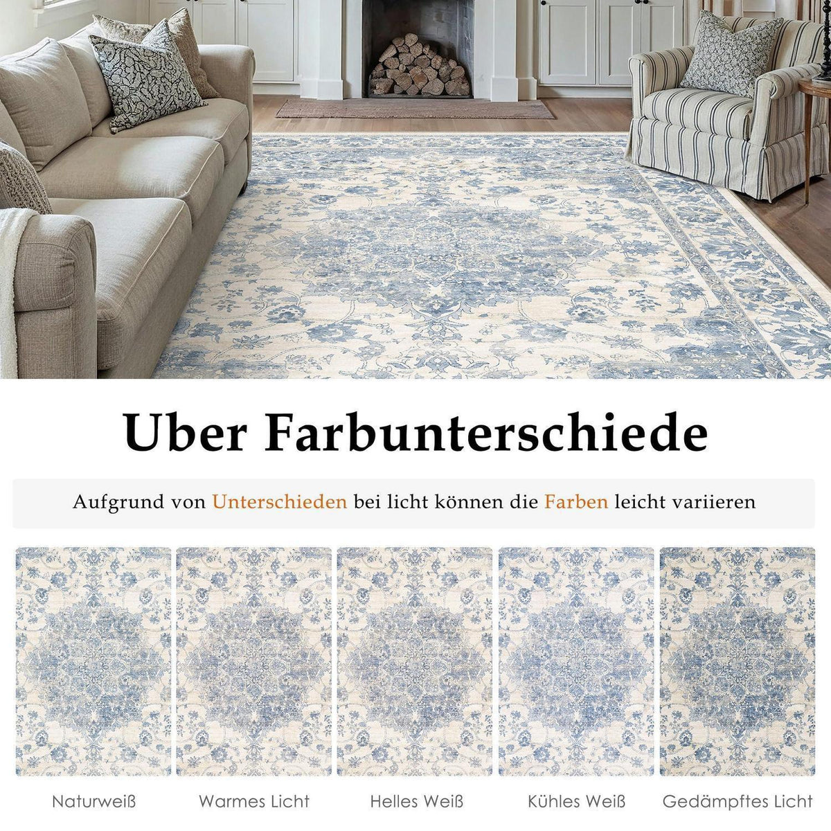 Blauer Wohnzimmerteppich 300x400cm – Waschbar & Rutschfest