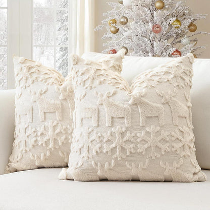 Weihnachtliche Kissenbezüge 50x50cm - Schneeflocken & Elch, 2er Set