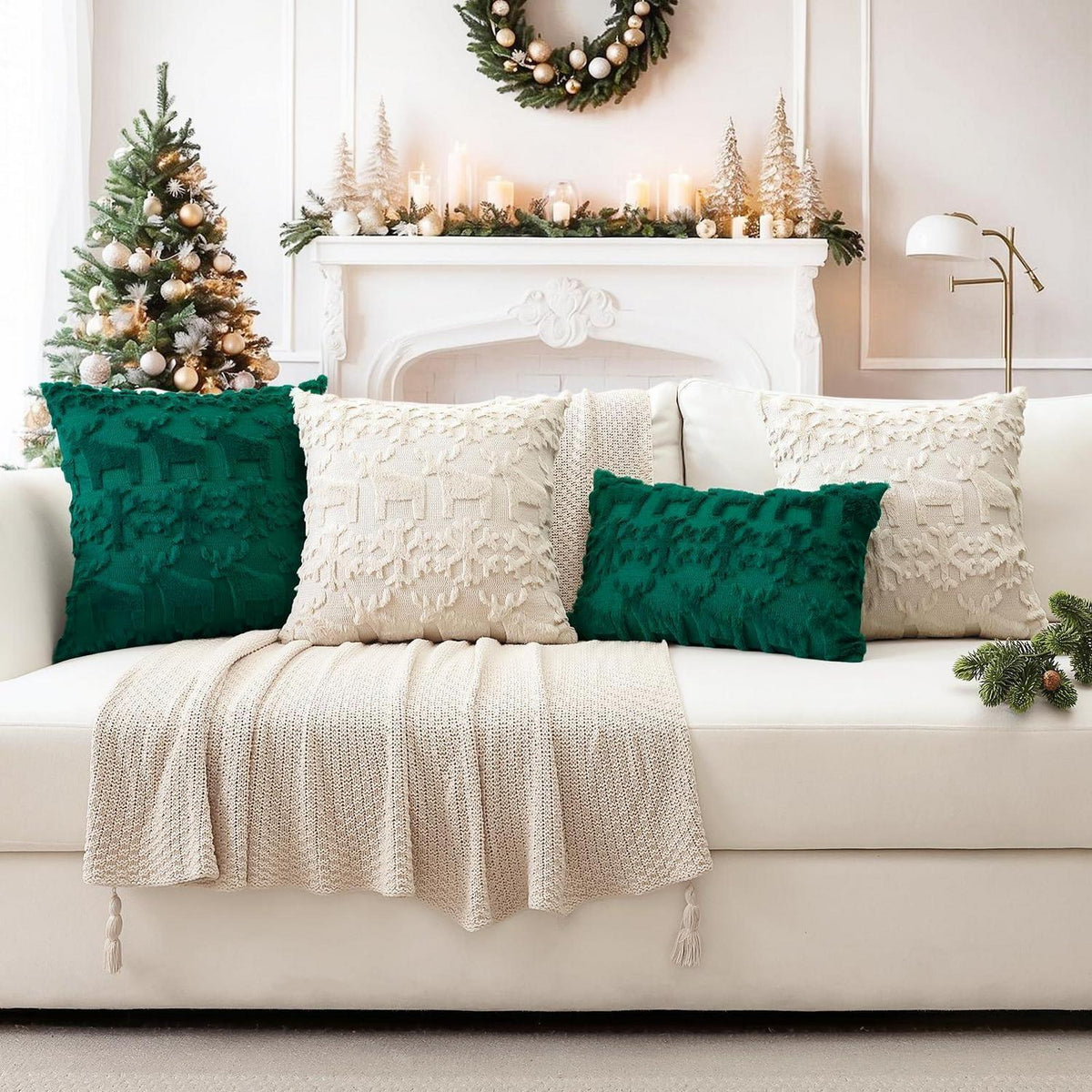 Weihnachtliche Kissenbezüge 50x50cm - Schneeflocken & Elch, 2er Set