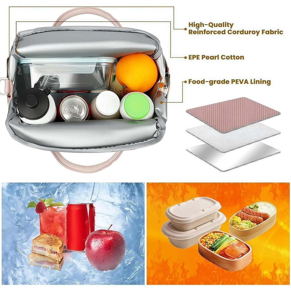 Isolierte Kühltasche Rosa-Erdbeere | Lunchbox für Arbeit & Picknick