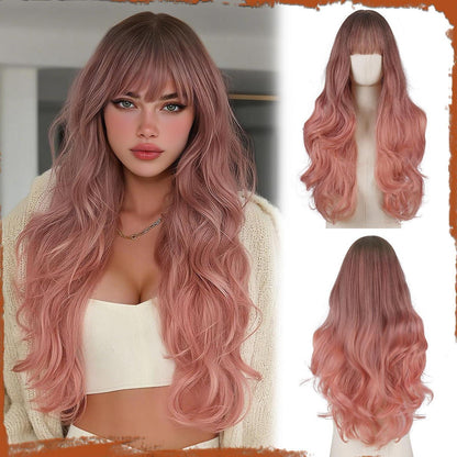 Welliges, langes Pony Perücke Blond Rosa, 60cm, Hitzebeständig