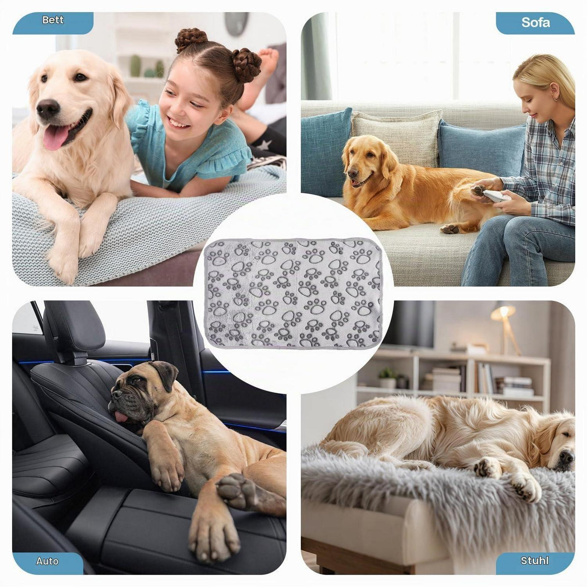 3x Kuscheldecke für Hunde & Katzen – 60x40cm, Pfotenmuster