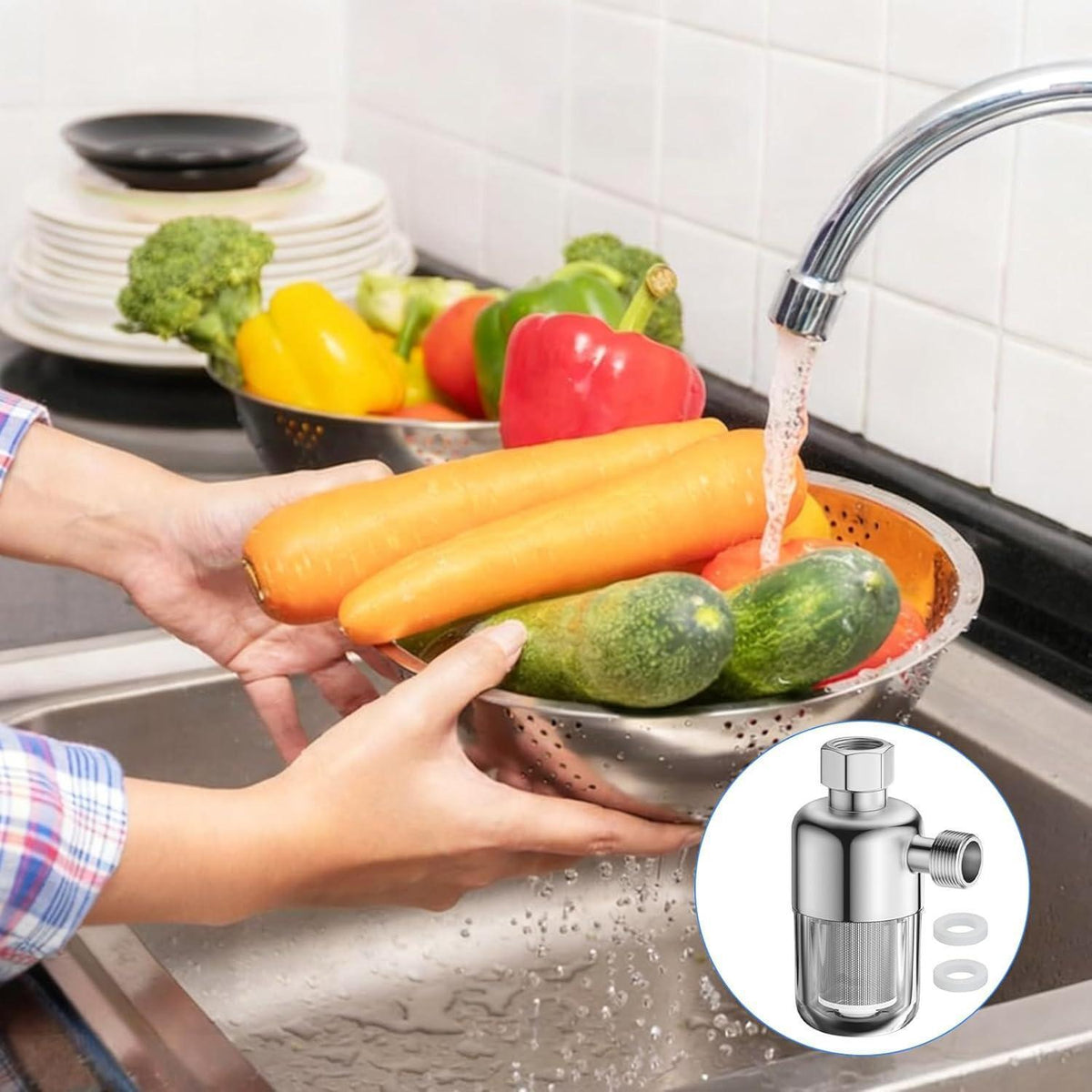 Duschwasserfilter 2er-Set | Kalkfilter Edelstahl 1/2 Zoll
