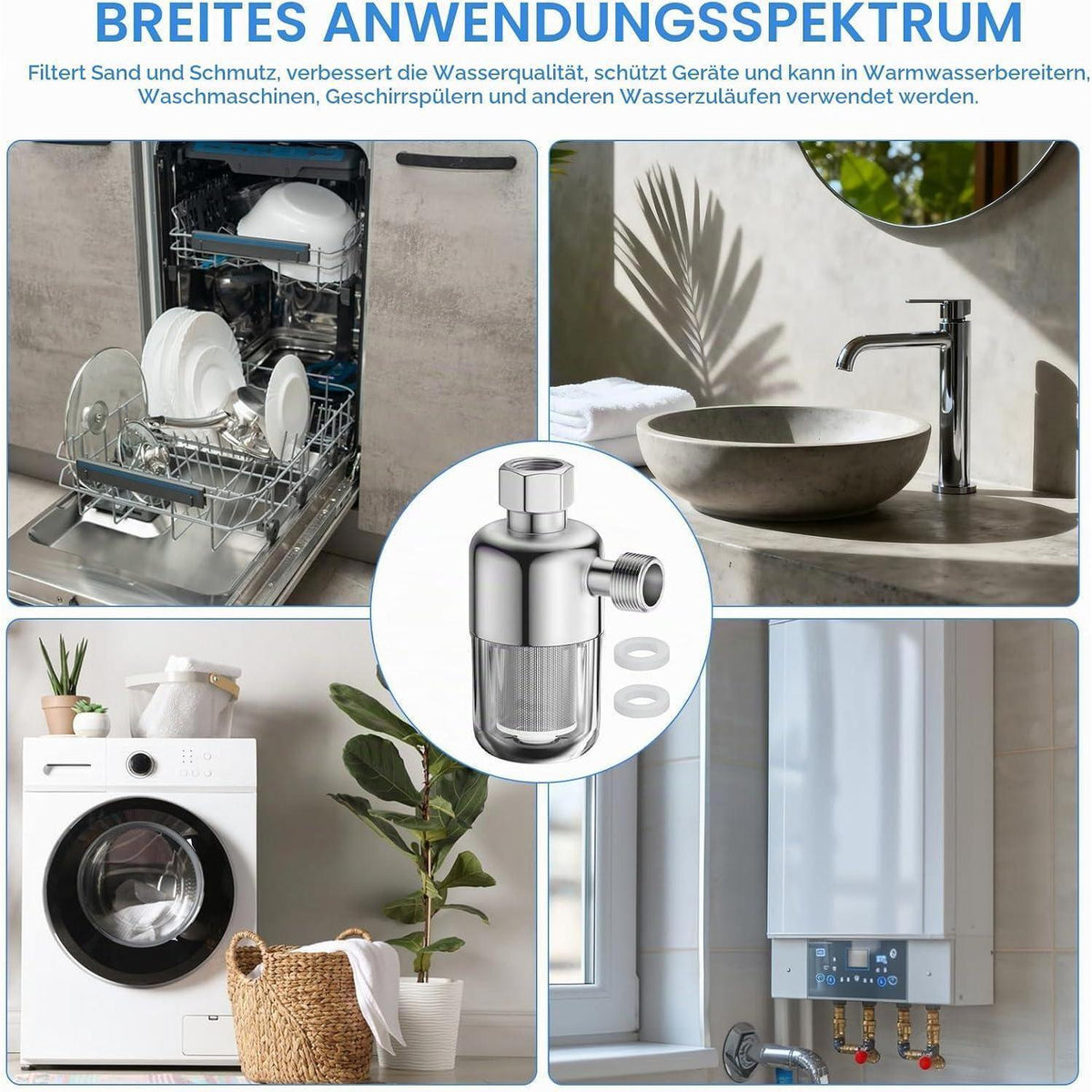 Duschwasserfilter 2er-Set | Kalkfilter Edelstahl 1/2 Zoll