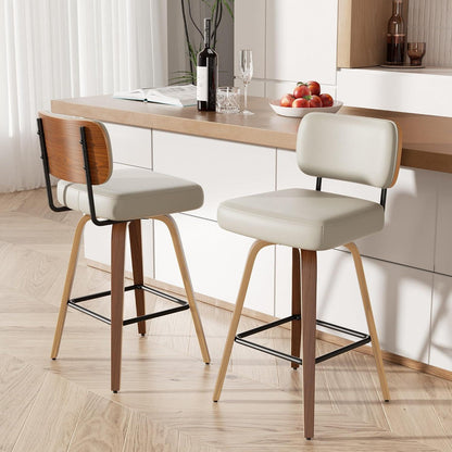 Drehbarer Barhocker 2er Set – Mid-Century Design, 65cm Sitzhöhe