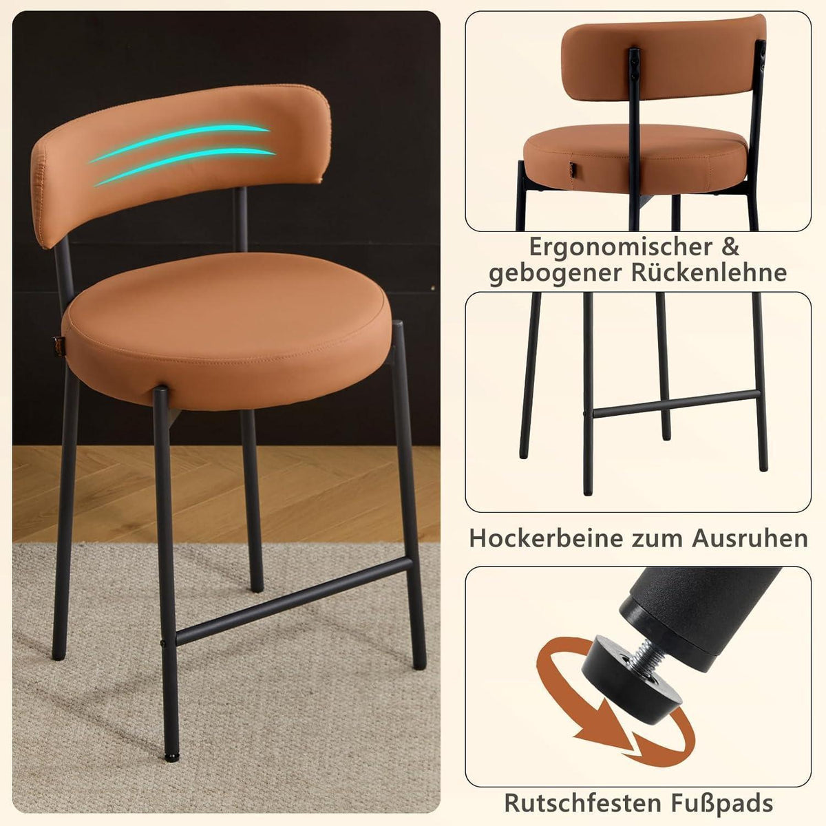 Barhocker 2er Set Braun – Gepolstert & Komfortabel