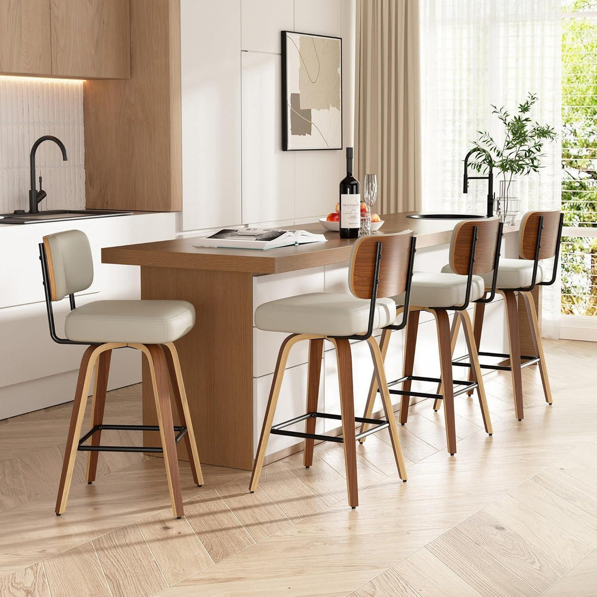 Drehbarer Barhocker 4er Set – Mid-Century Design, 65cm