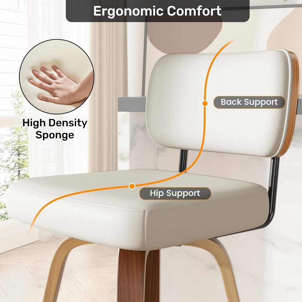 Drehbarer Barhocker 2er Set – Beige, 65cm Sitzhöhe, Mid-Century Design
