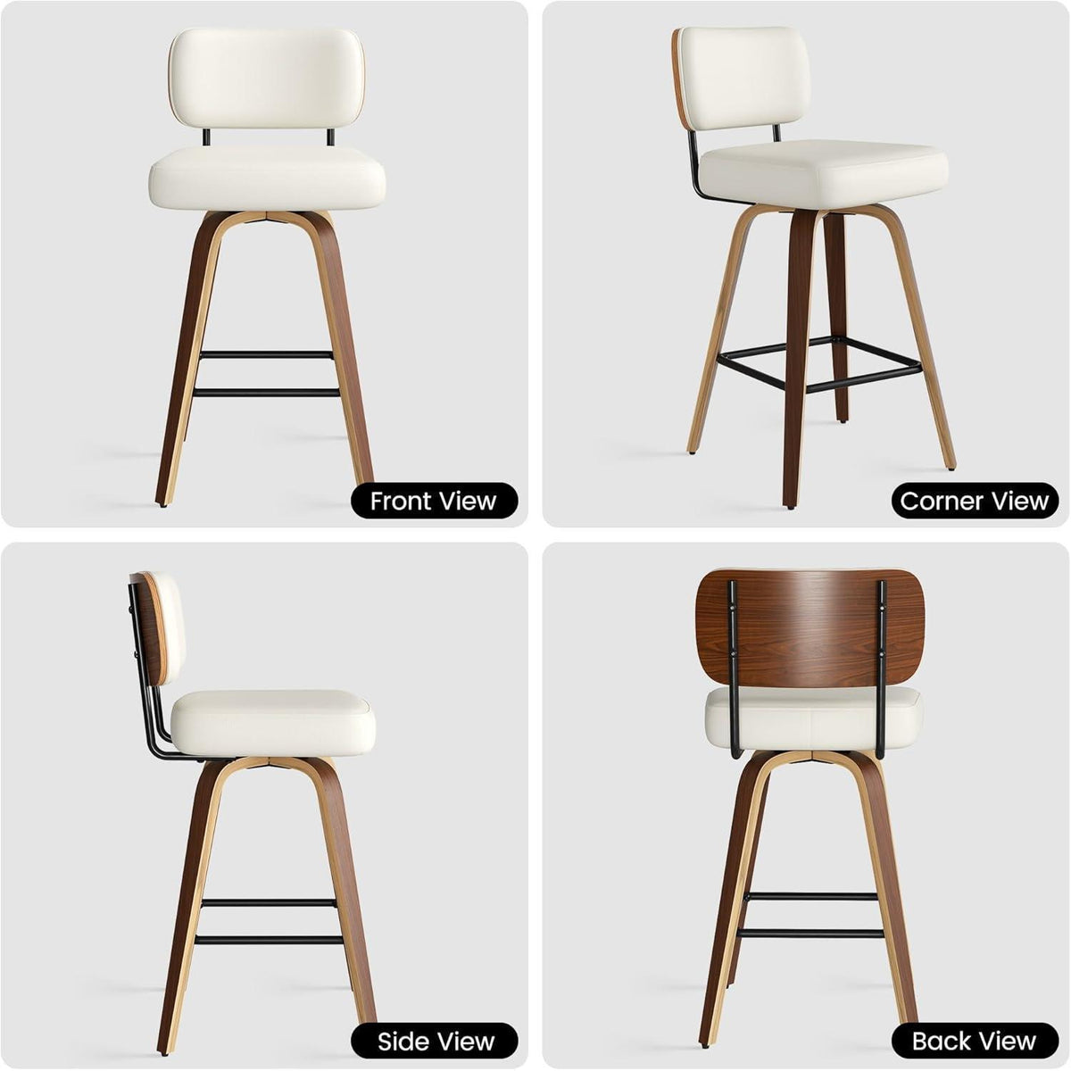 Drehbarer Barhocker 2er Set – Beige, 65cm Sitzhöhe, Mid-Century Design