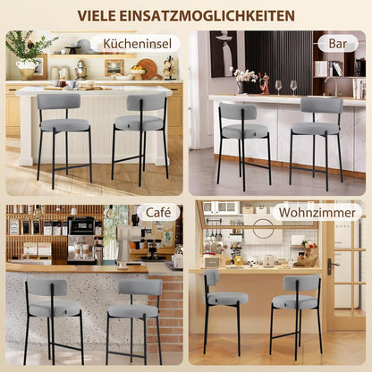 Barhocker Set 2 Grau – Gepolsterte Barstühle mit Rückenlehne