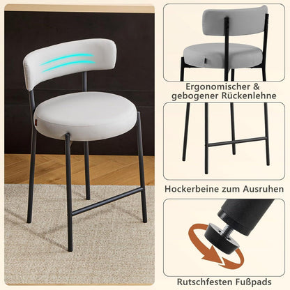 Barhocker Set 3er Grau – Gepolsterte Barstühle mit Rückenlehne