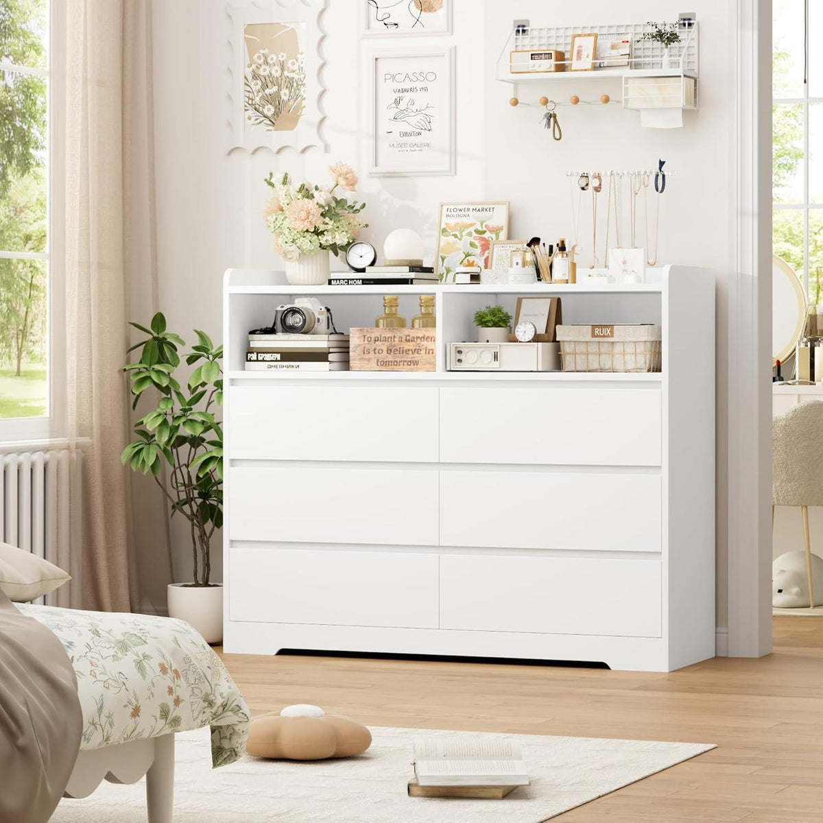 Kommode 6 Schubladen Weiß 120cm – Sideboard für Schlafzimmer