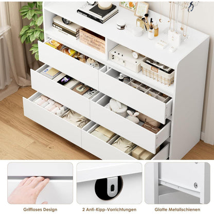 Kommode 6 Schubladen Weiß 120cm – Sideboard für Schlafzimmer