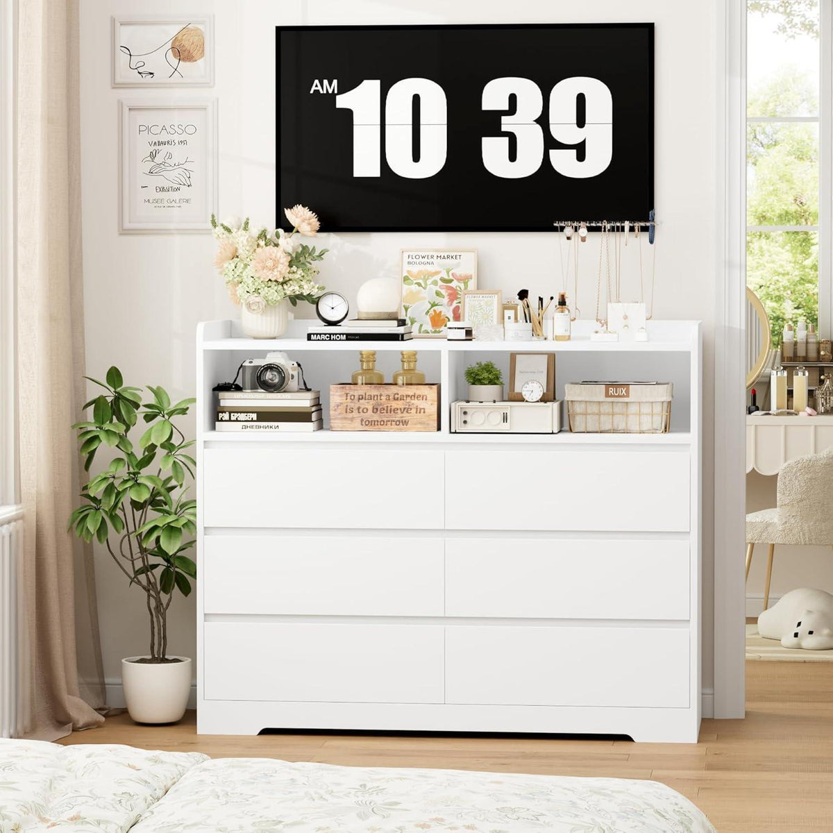 Kommode 6 Schubladen Weiß 120cm – Sideboard für Schlafzimmer
