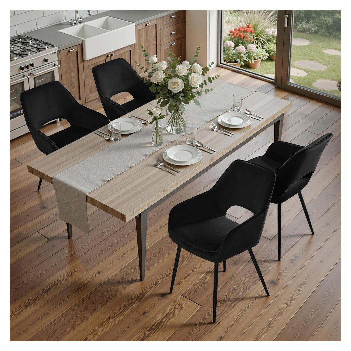 Esszimmerstühle Set 4er – Modern, Samt, Schwarz