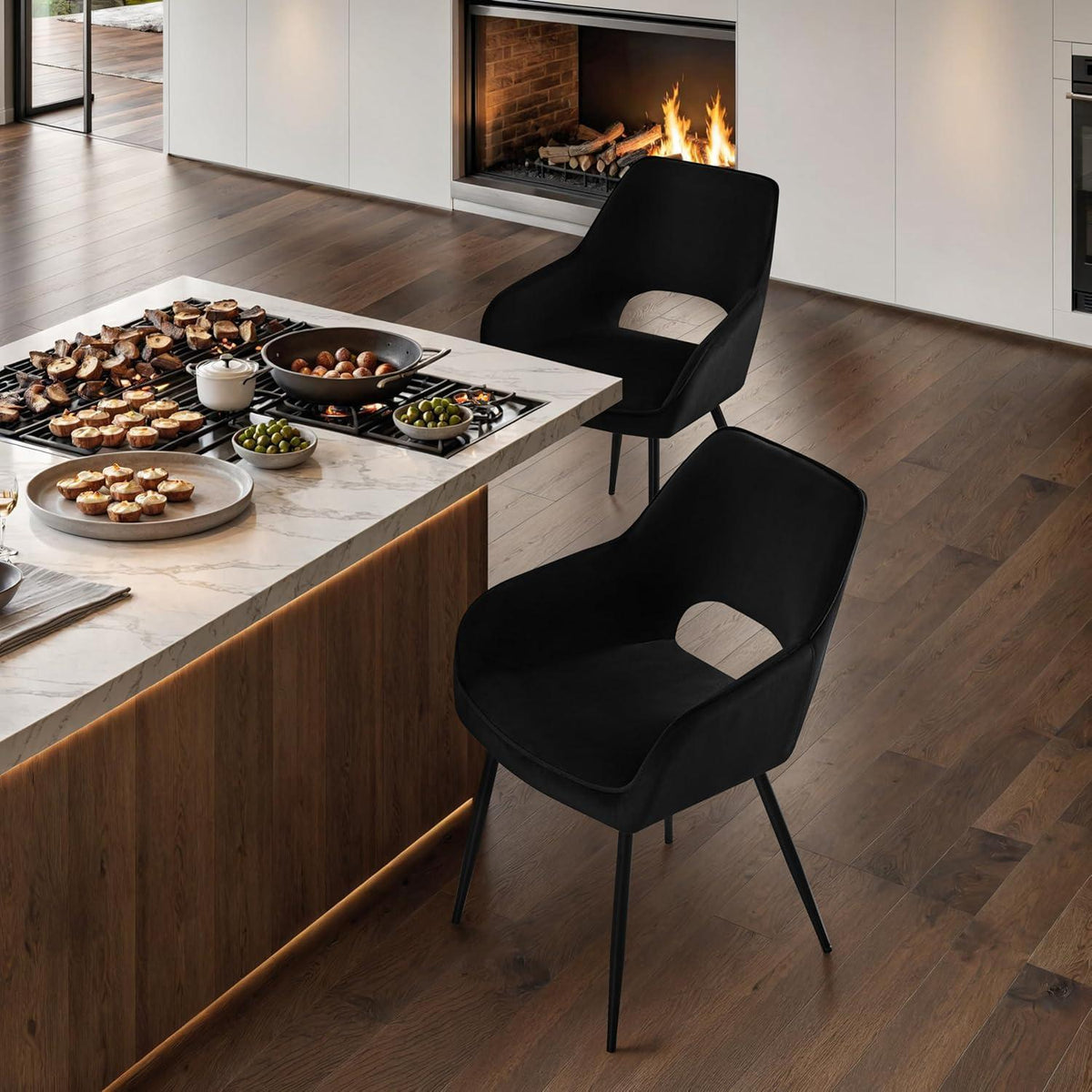 Esszimmerstühle Set 4er – Modern, Samt, Schwarz