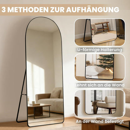 Ganzkörperspiegel 180x65cm Schwarz – Gehärtetes Glas, Modern