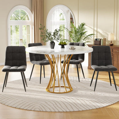 5-teiliges Esstisch Set Grau & Gold – Modernes Esszimmer mit Stühlen