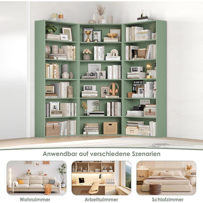 Holzregal mit 6 Fächern – Grün, 180 cm Bücherregal