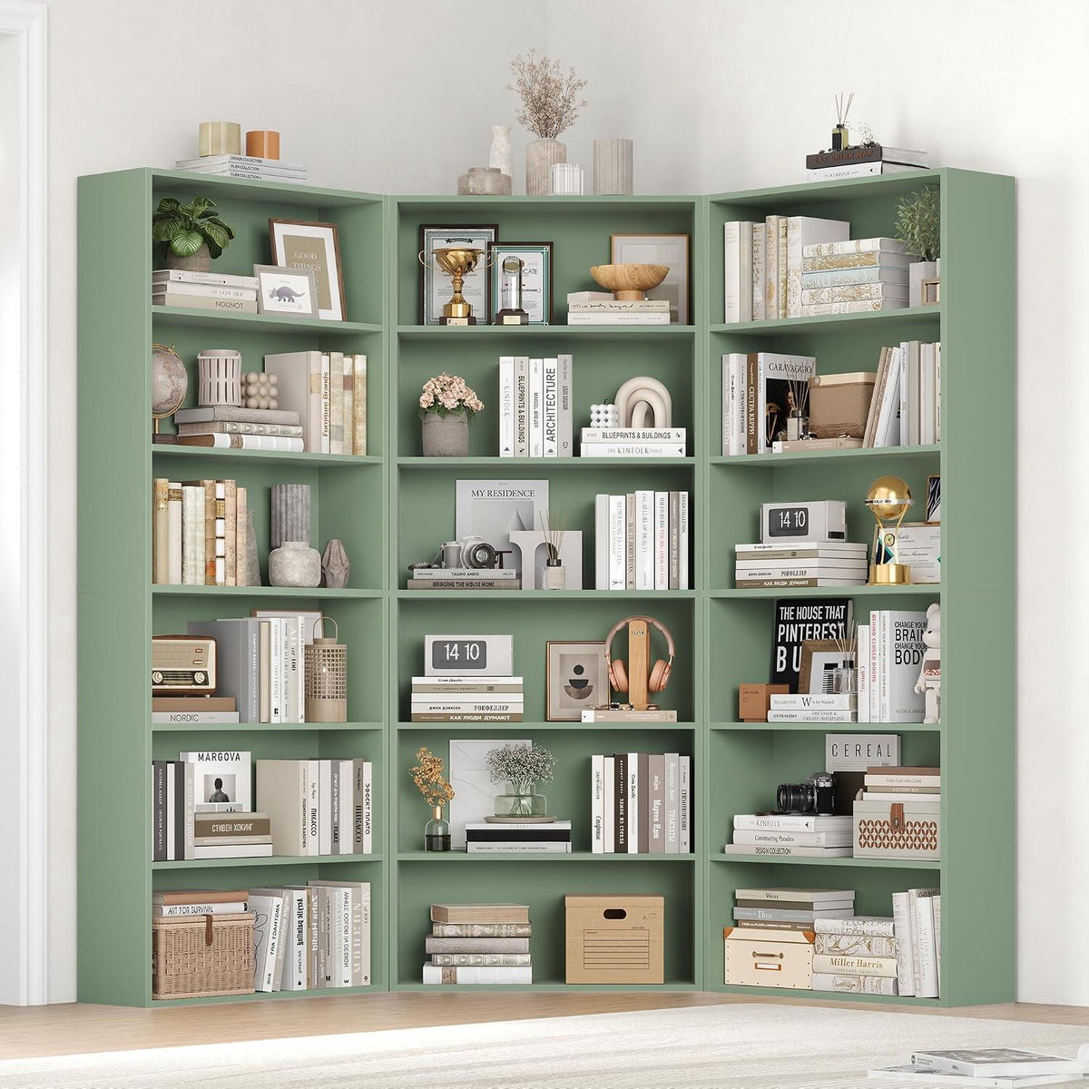 Holzregal mit 6 Fächern – Grün, 180 cm Bücherregal