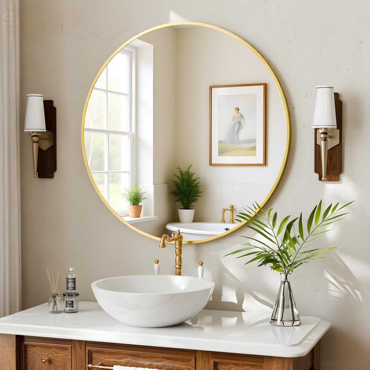 Runder Wandspiegel Gold 80cm – Bruchsicherer Badezimmer Spiegel