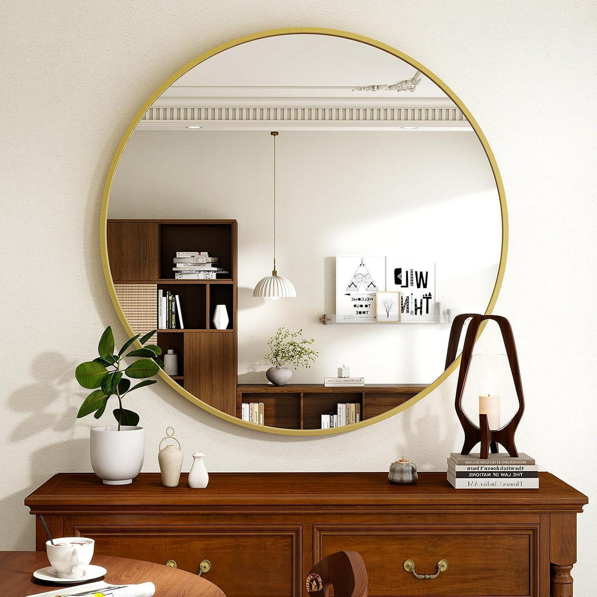 Runder Wandspiegel Gold 80cm – Bruchsicherer Badezimmer Spiegel