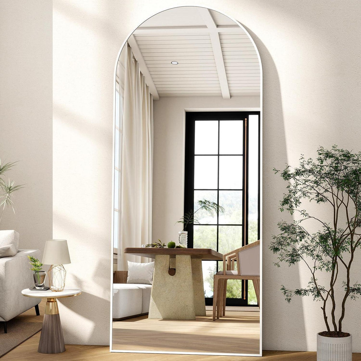 Ganzkörperspiegel Bogenförmig 165x60cm – Stand- & Wandspiegel Weiß