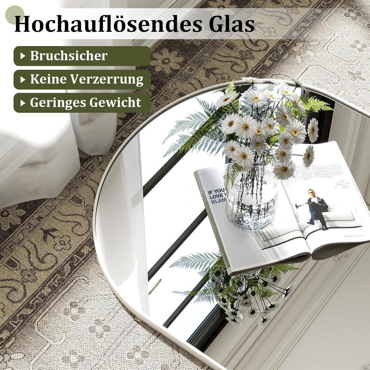 Ganzkörperspiegel Bogenförmig 165x60cm – Stand- & Wandspiegel Weiß