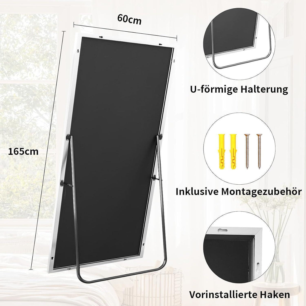 Großer Standspiegel 165x60cm – Bruchsicher & Wandhängend