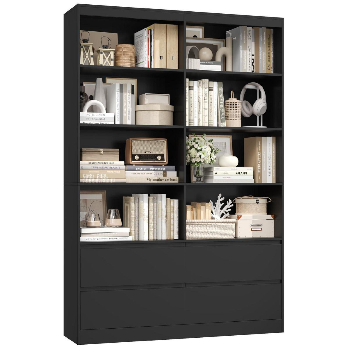 Bücherregal mit 4 Schubladen & 8 Fächern – 120x30x180cm