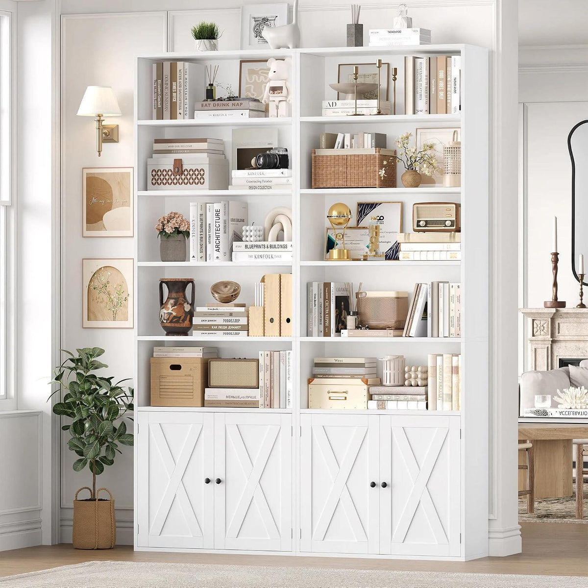 209 cm Bücherregal mit Türen & verstellbaren Regalböden