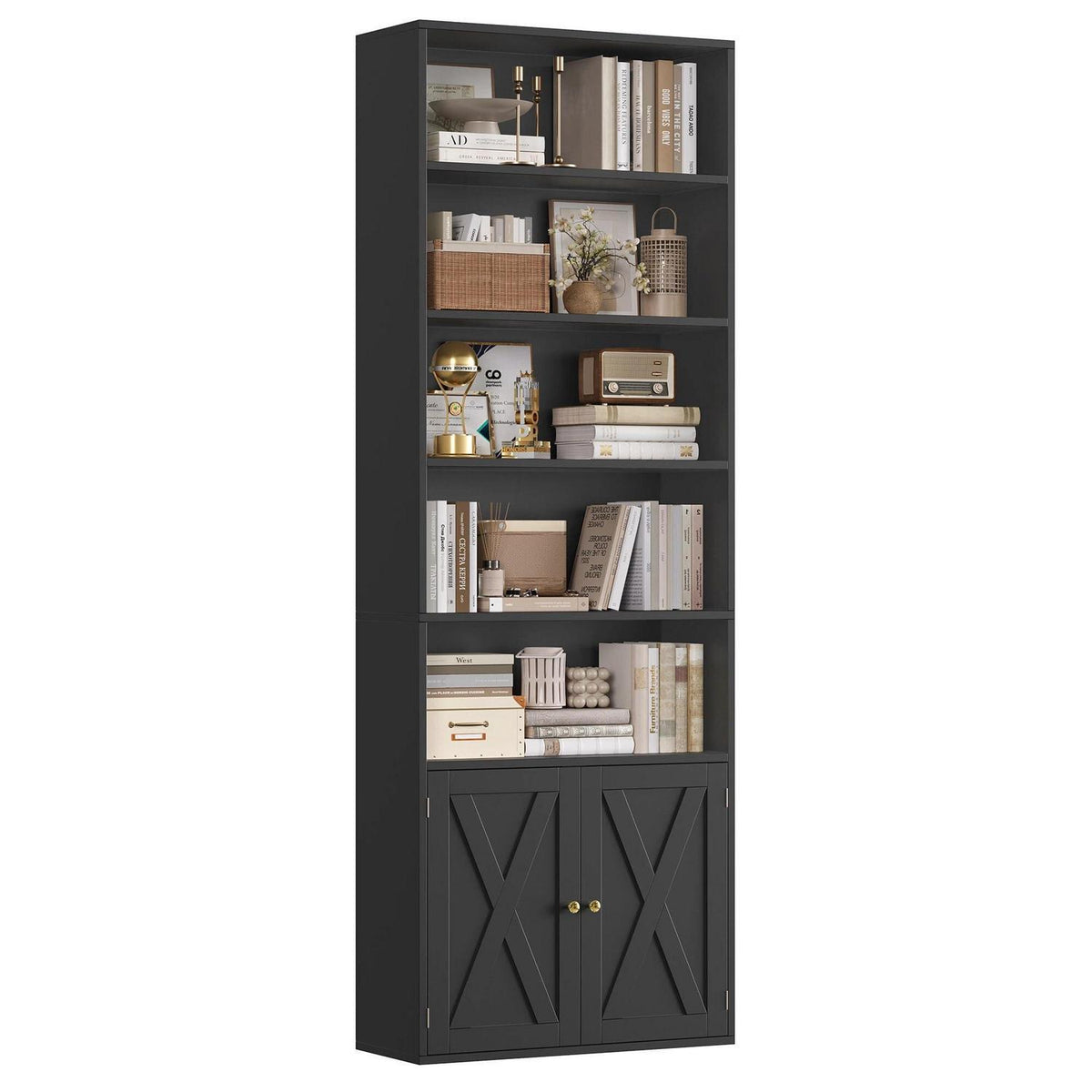 209 cm Bücherregal mit Türen & verstellbaren Regalböden