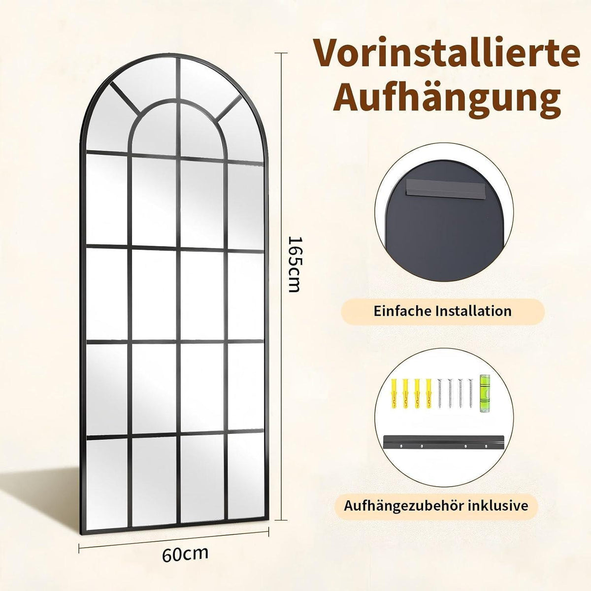 Großer Standspiegel mit Bogenform 165x60 cm – Wand & Boden