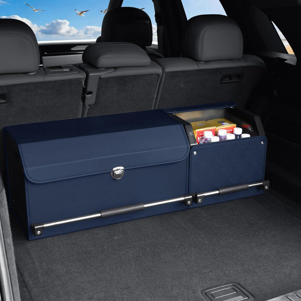 Auto Kofferraum Organizer mit Deckel – Blau, XXL & Flexibel