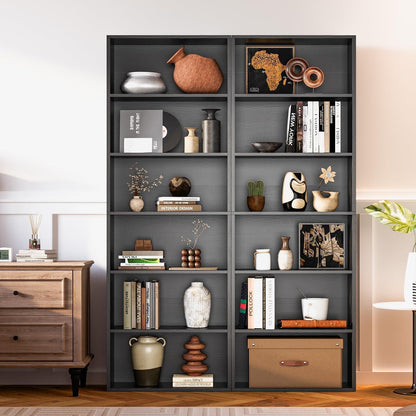 Bücherregal 6 Ebenen Schwarz – Standregal Holz Modern