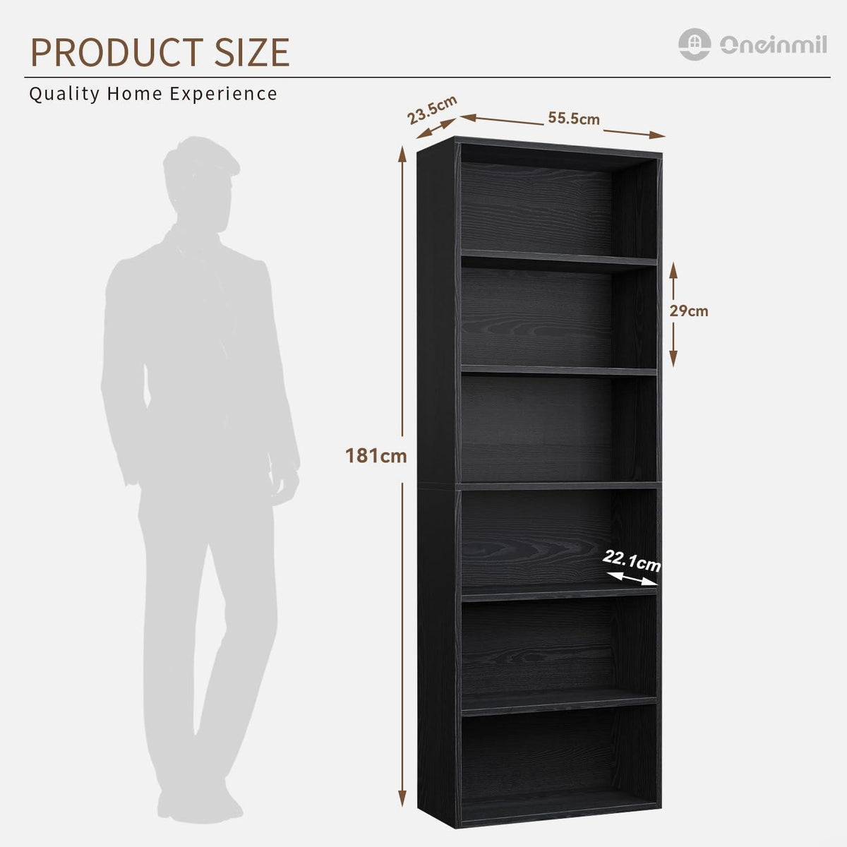 Bücherregal 6 Ebenen Schwarz – Standregal Holz Modern