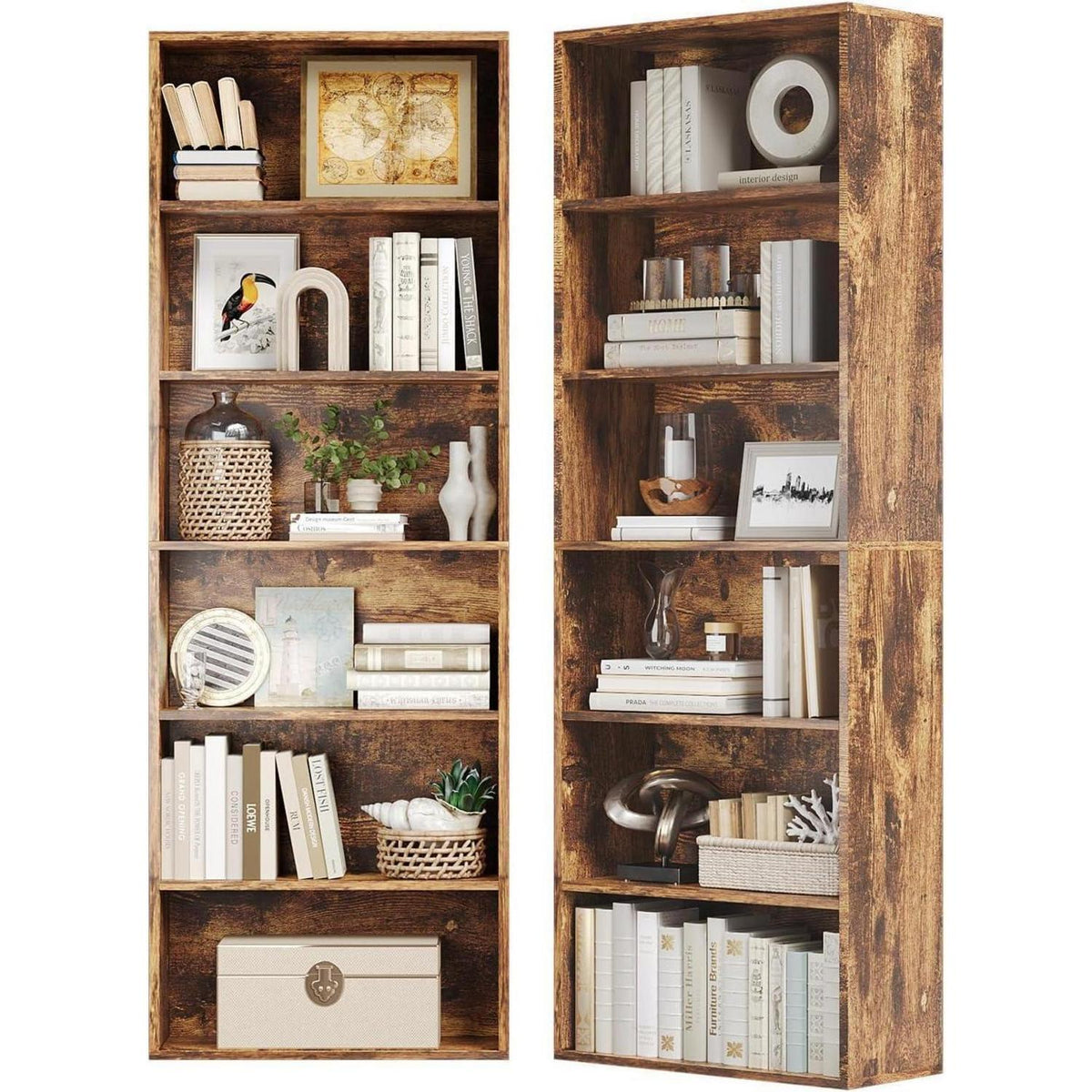 Bücherregal Holz 6 Ebenen - Modernes Standregal Braun