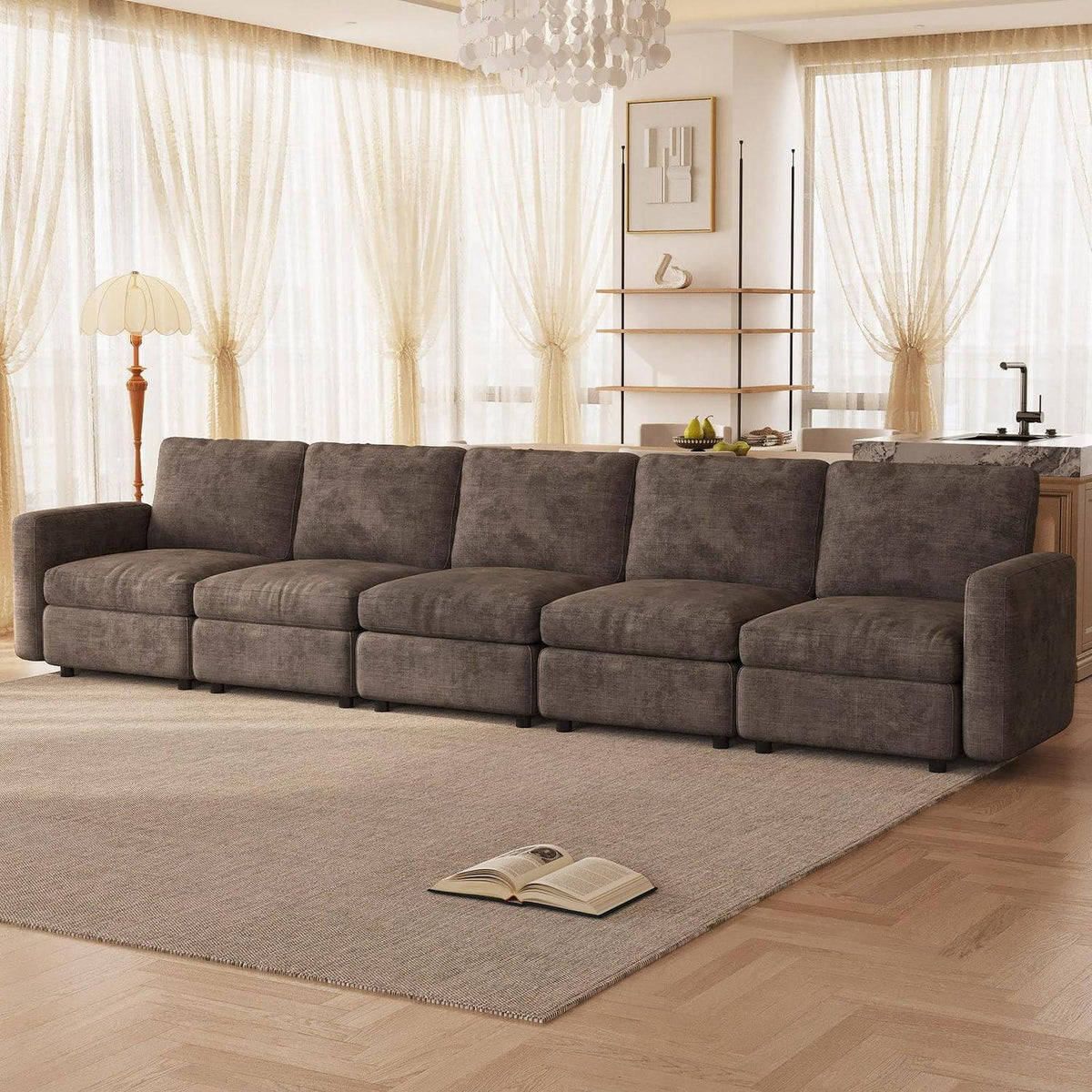 Modernes 5-Sitzer Sofa aus Velours in Braun
