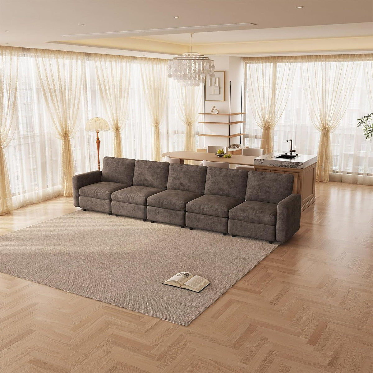Modernes 5-Sitzer Sofa aus Velours in Braun