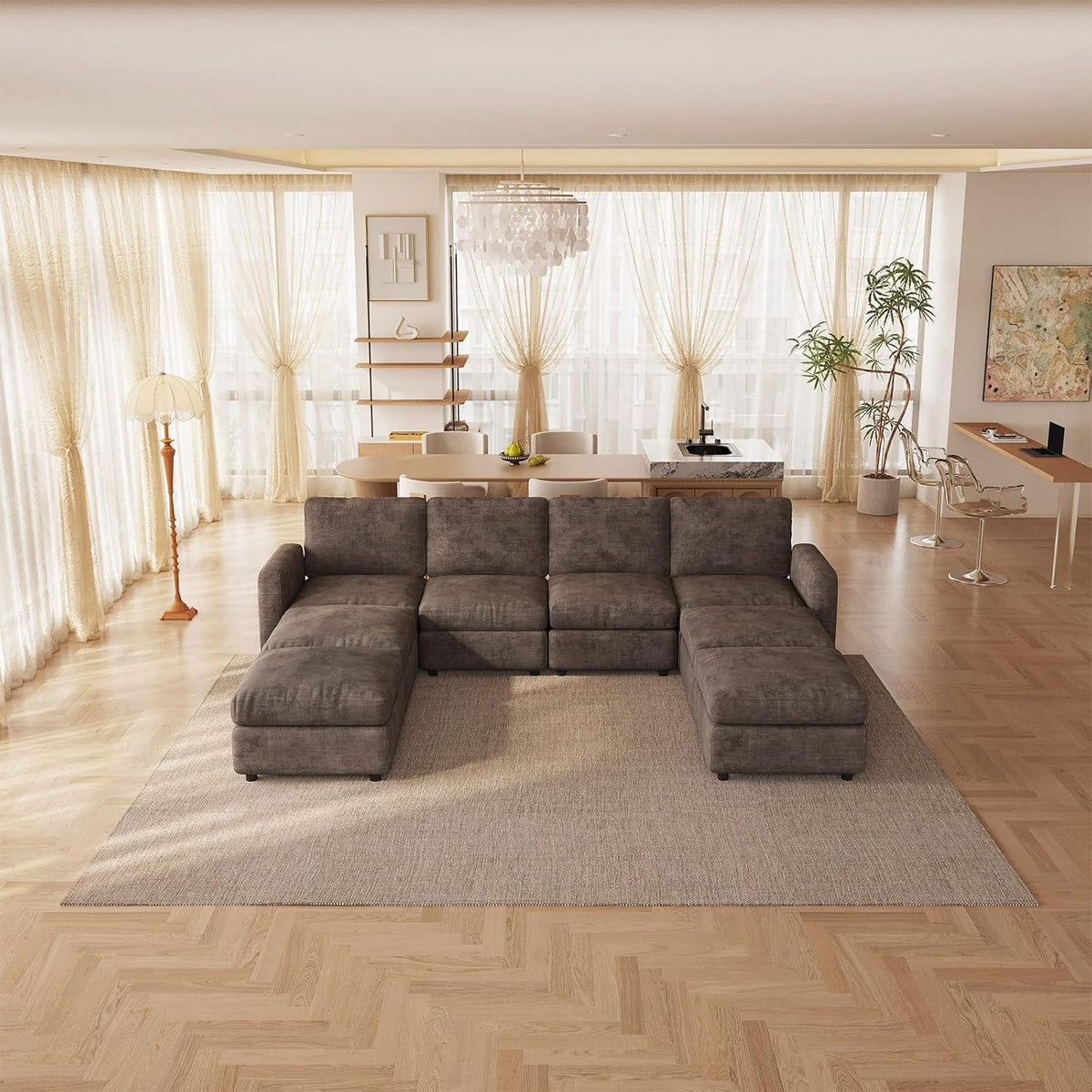 Modulares Ecksofa Braun mit Hocker & Stauraum