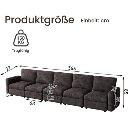 Modernes 5-Sitzer Sofa Grau – Modulares Velours Sofa für Wohnzimmer