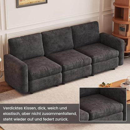 Modernes 5-Sitzer Sofa Grau – Modulares Velours Sofa für Wohnzimmer