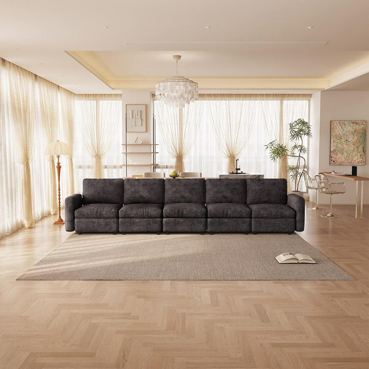 Modernes 5-Sitzer Sofa Grau – Modulares Velours Sofa für Wohnzimmer