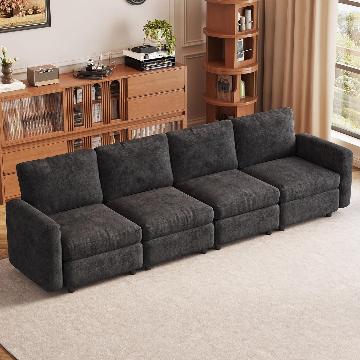 Modernes 4-Sitzer Sofa Grau – Bequeme Velours Couch
