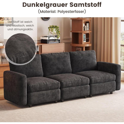 Modernes 4-Sitzer Sofa Grau – Bequeme Velours Couch