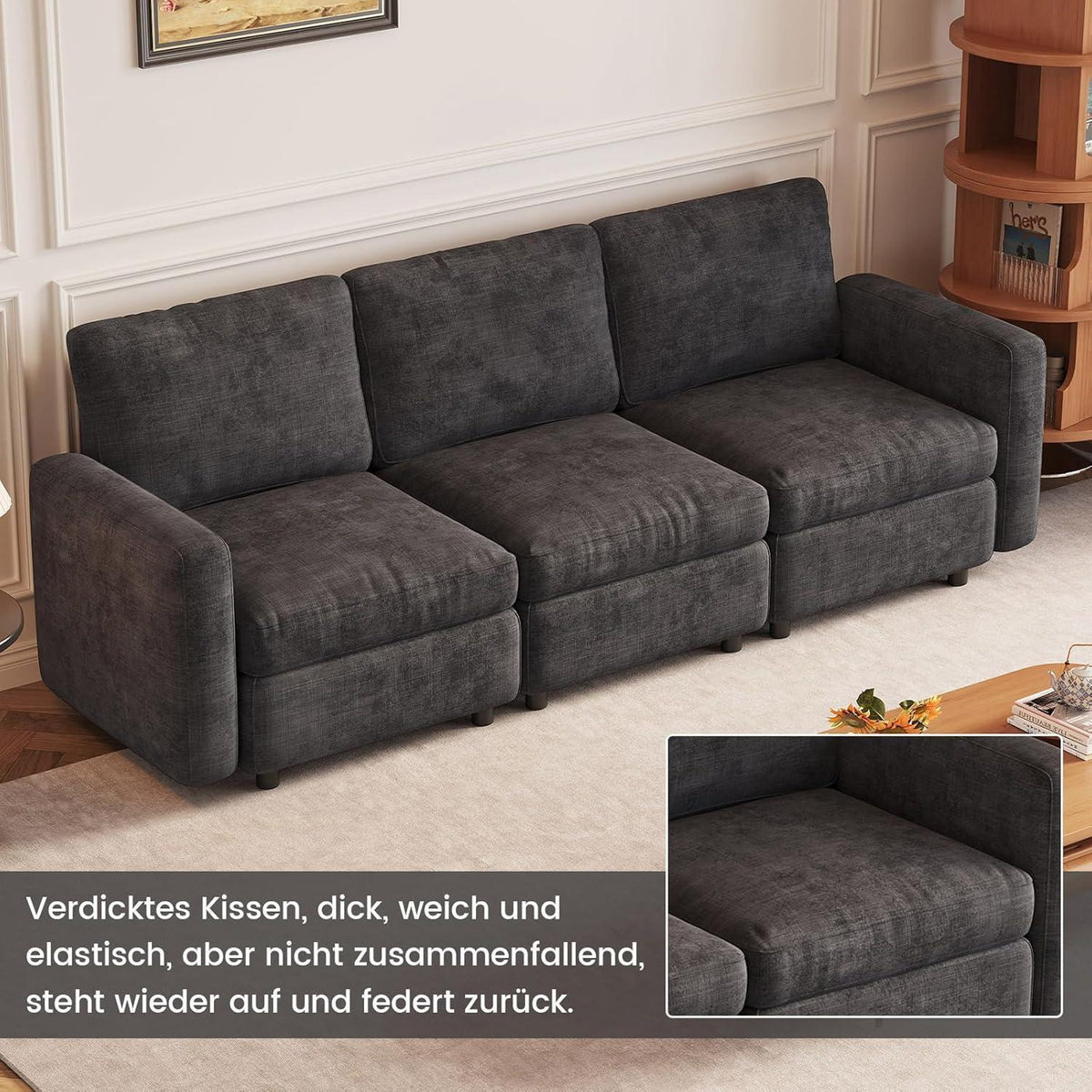 Modernes 4-Sitzer Sofa Grau – Bequeme Velours Couch