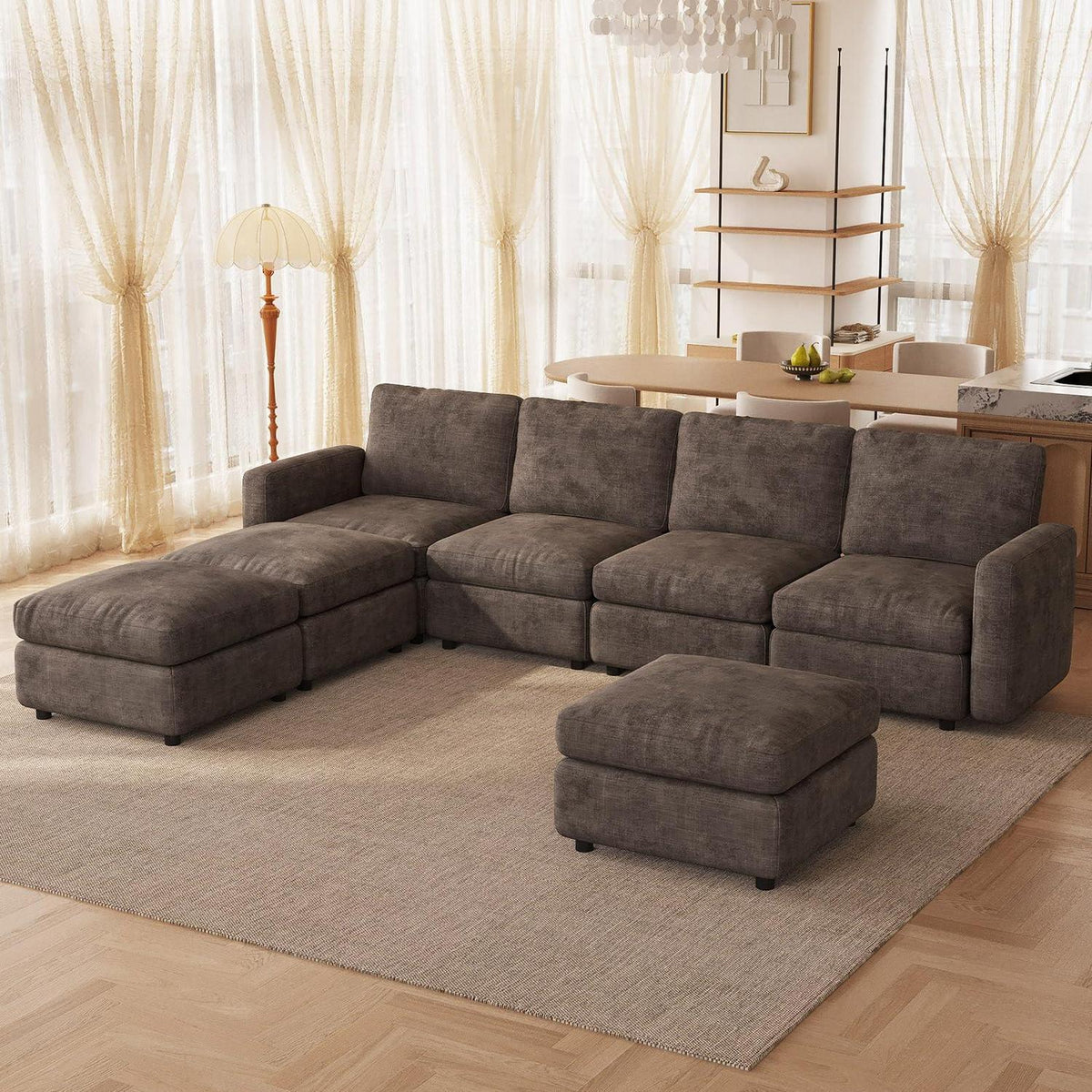 Modulares Ecksofa Braun mit Hocker & Stauraum – Bequemes Sofa