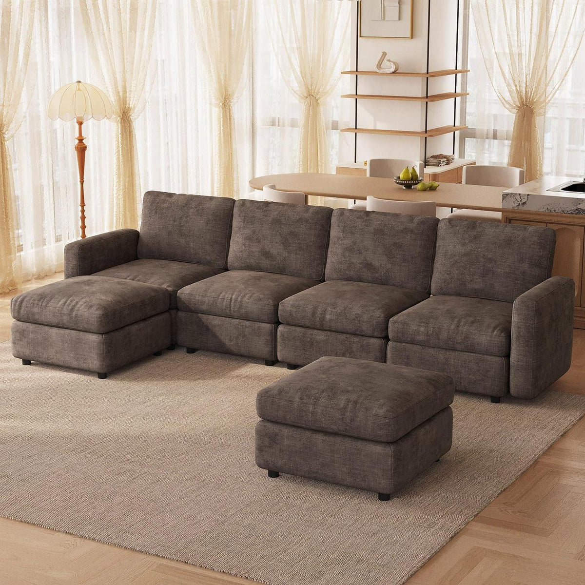 Modulares Ecksofa Braun mit Hocker & Stauraum