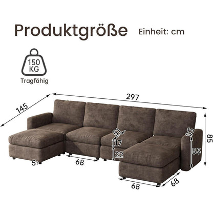Modulares Ecksofa Braun mit Hocker & Stauraum
